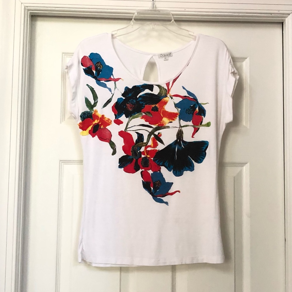 European Solar Brand Floral Viscose Top Blouse